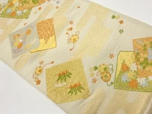 ヱ霞に色紙・花々・紅葉模様織出し袋帯